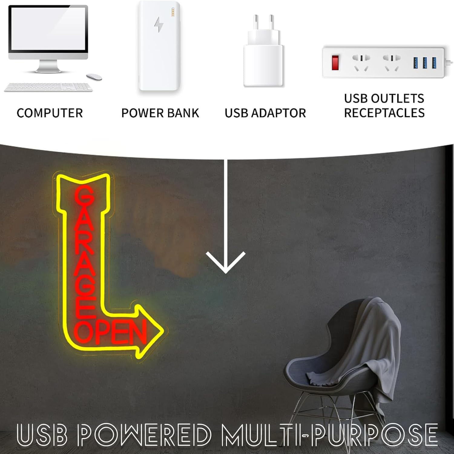    차고 오픈 네온사인 USB 전원 LED 조명,  - Auto Repair Shop Open Today 리뷰 및 가격